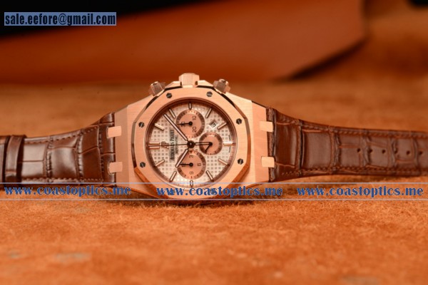 Audemars Piguet Royal Oak Chronograph Swiss Valjoux 7750 Rose Gold Case With Black Leather Strap White Dial And Gold Three Subdials 1:1 Original Ef